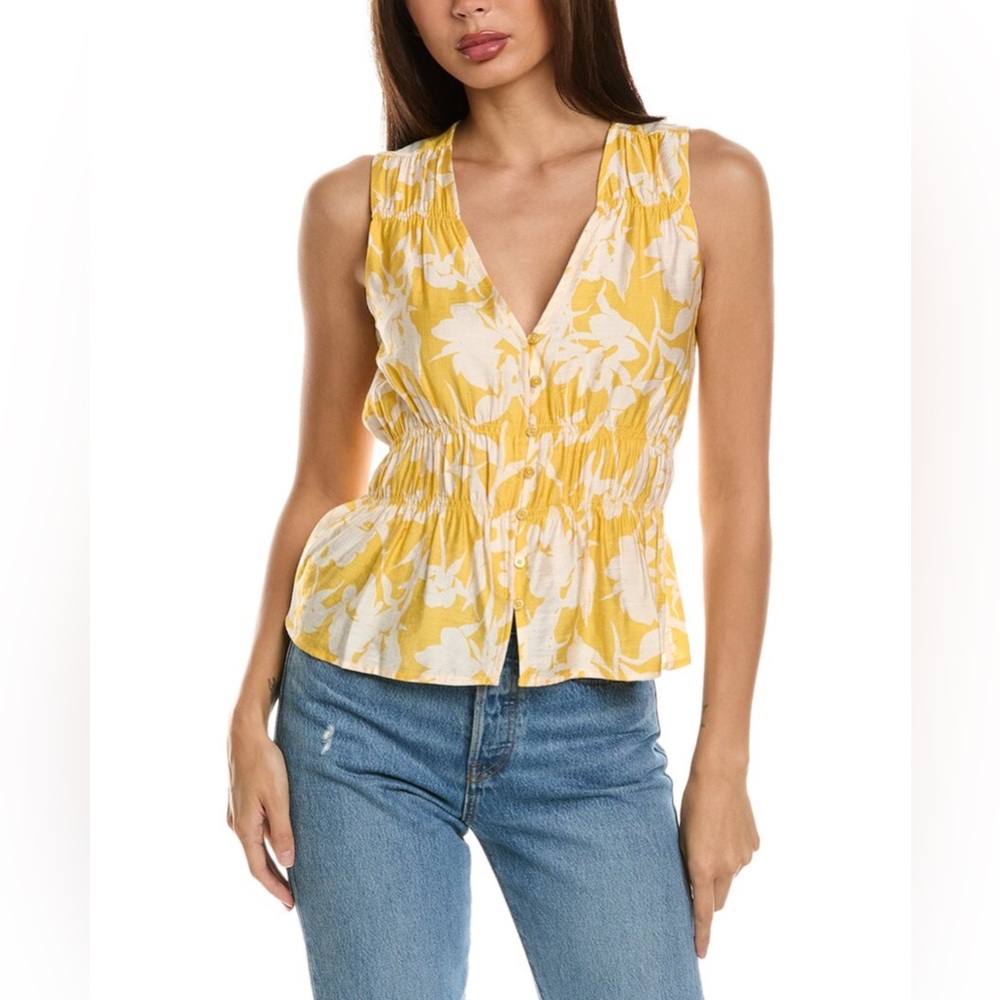 RACHEL Rachel Roy Yellow and White Floral Blouse Size XL